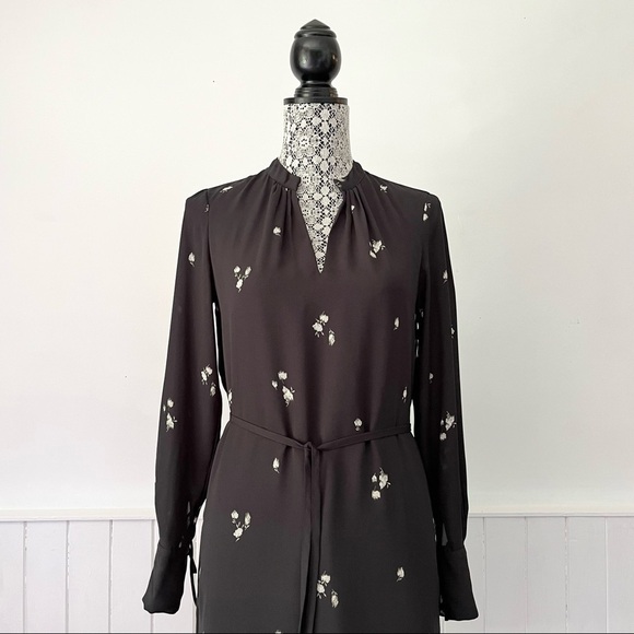 H&M Dark Gray Floral Long Sleeve Shift Dress Size XS - Picture 16 of 16